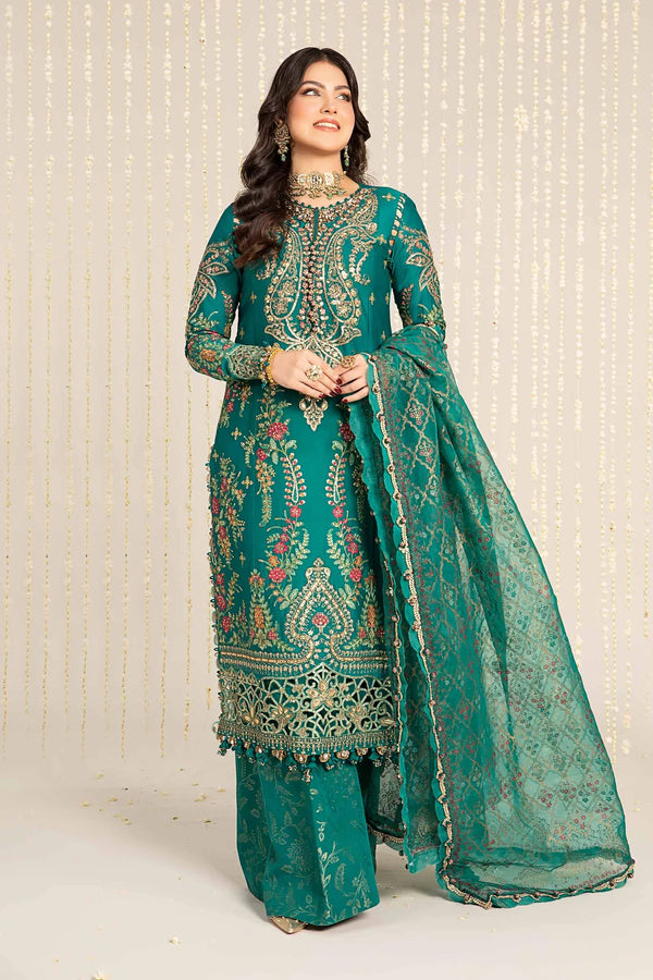 Embroidered Cotton Satin Suit | CST-805