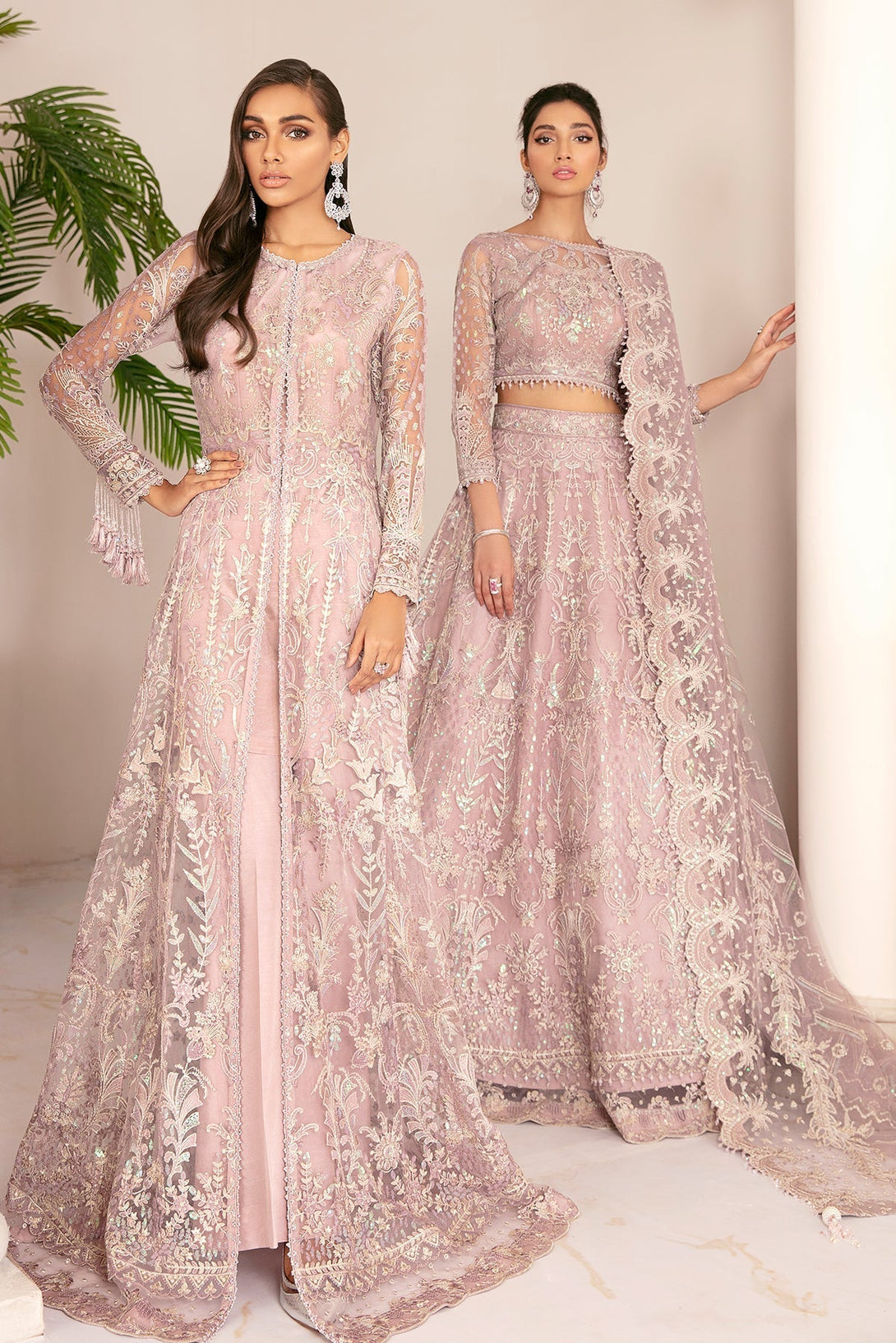 Embroidered Net Dress CH08-01 with Intricate Detailing and Silk Trousers