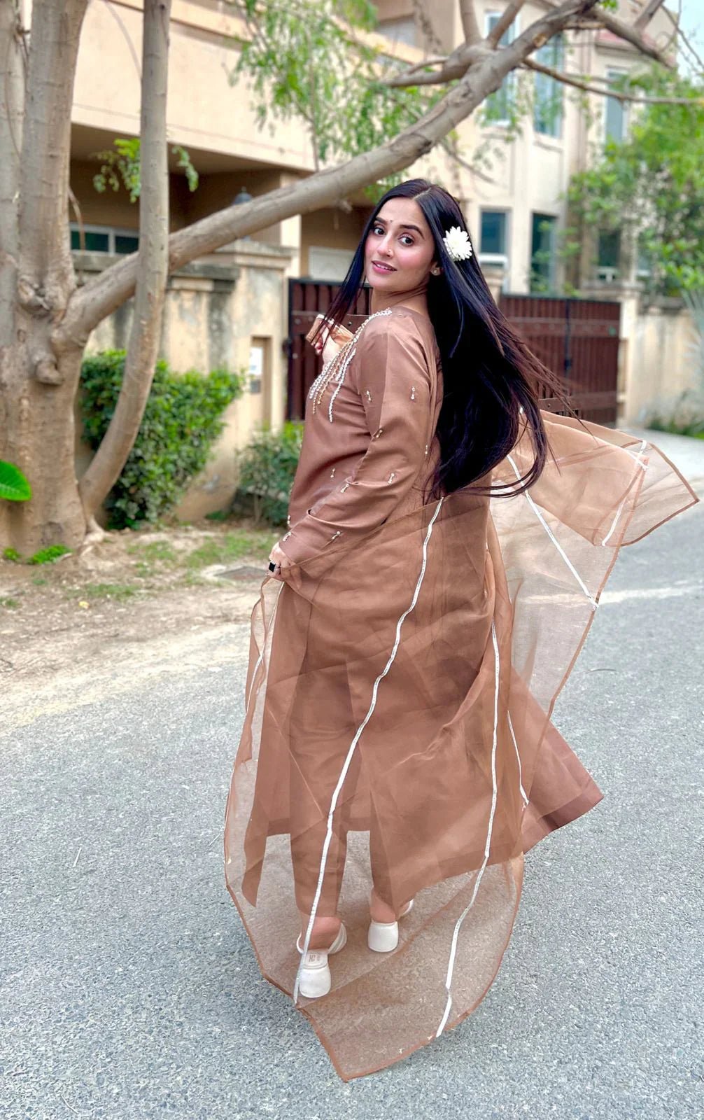 Anaya Dress neck with hande made work,Organza Duppta & Trouser - NEW NAMAL PRET