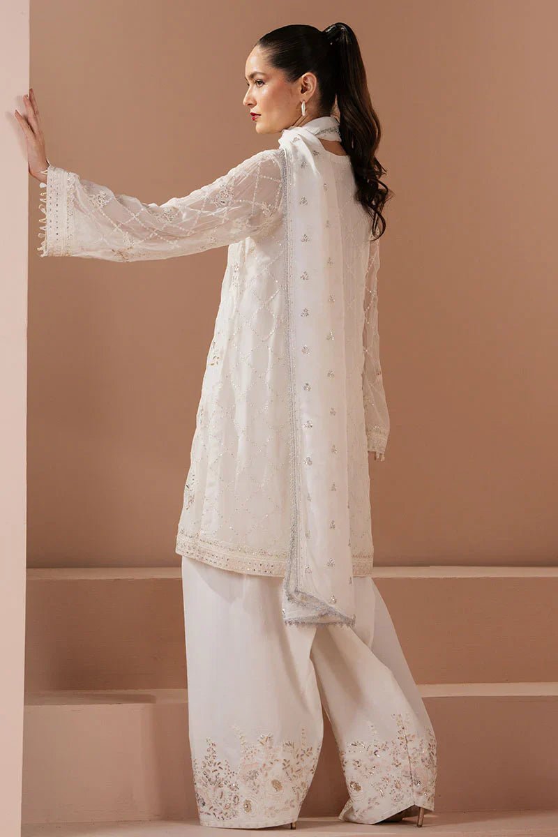 ANTIQUE WHITE - 4 PIECE EMBROIDERED CHIFFON SUIT - NEW NAMAL PRET