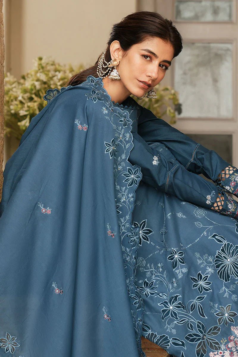 AQUA COBALT - 3 PC EMBROIDERED LAWN SUIT - NEW NAMAL PRET