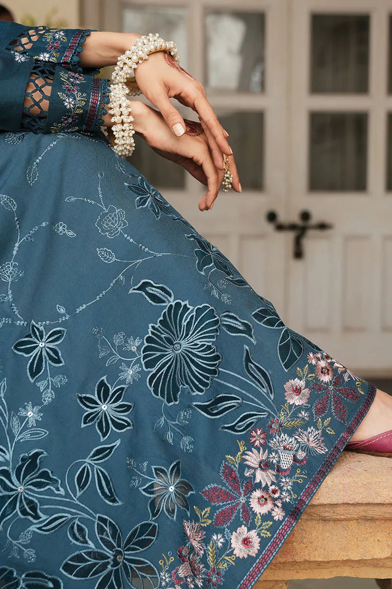 AQUA COBALT - 3 PC EMBROIDERED LAWN SUIT - NEW NAMAL PRET