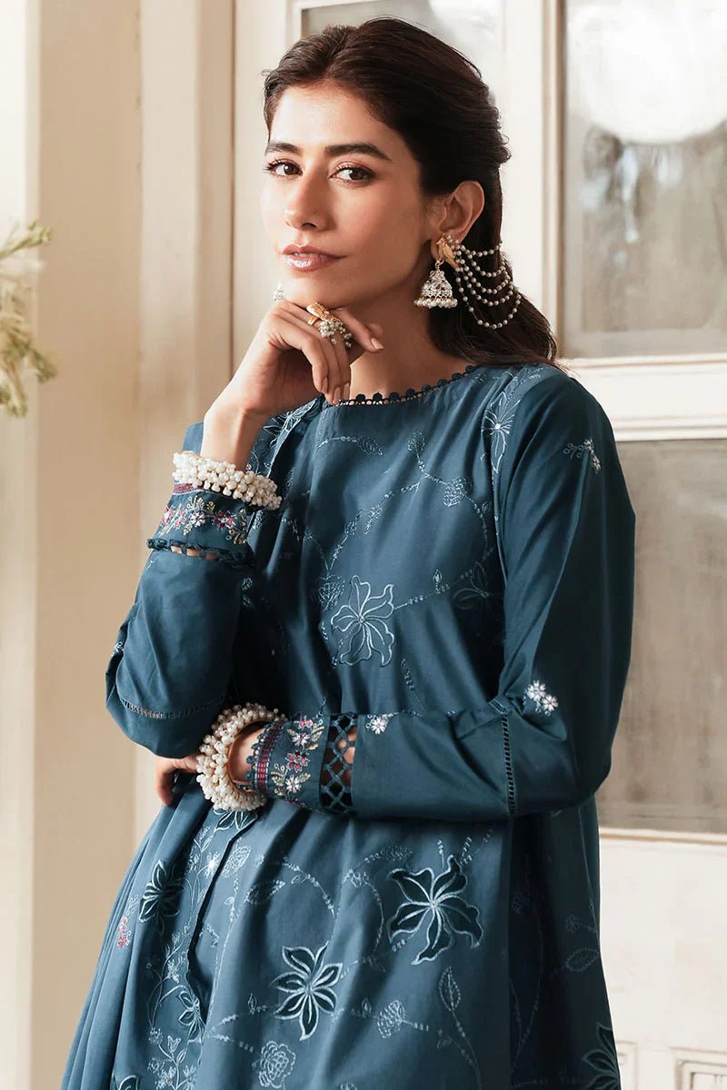 AQUA COBALT - 3 PC EMBROIDERED LAWN SUIT - NEW NAMAL PRET