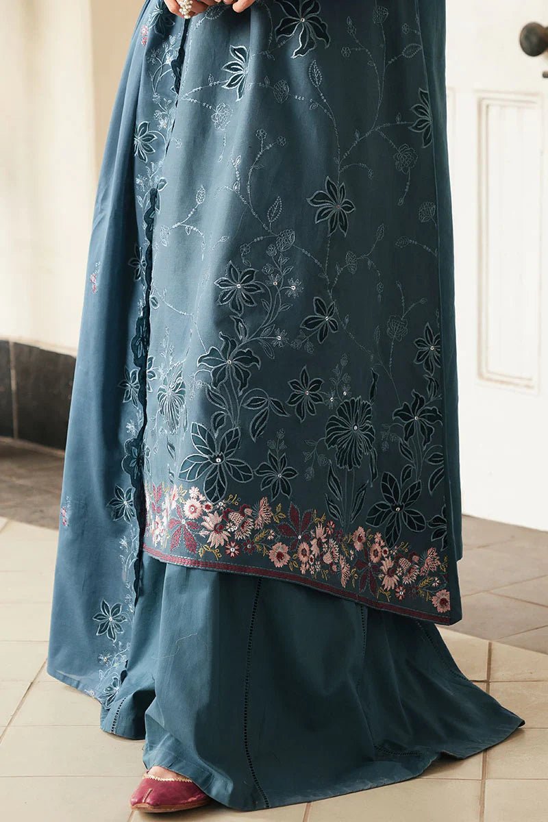 AQUA COBALT - 3 PC EMBROIDERED LAWN SUIT - NEW NAMAL PRET