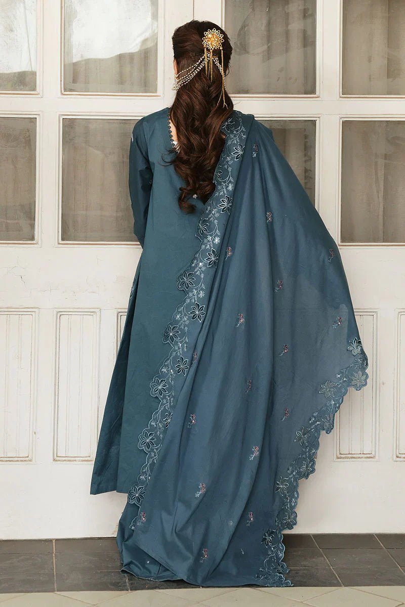 AQUA COBALT - 3 PC EMBROIDERED LAWN SUIT - NEW NAMAL PRET