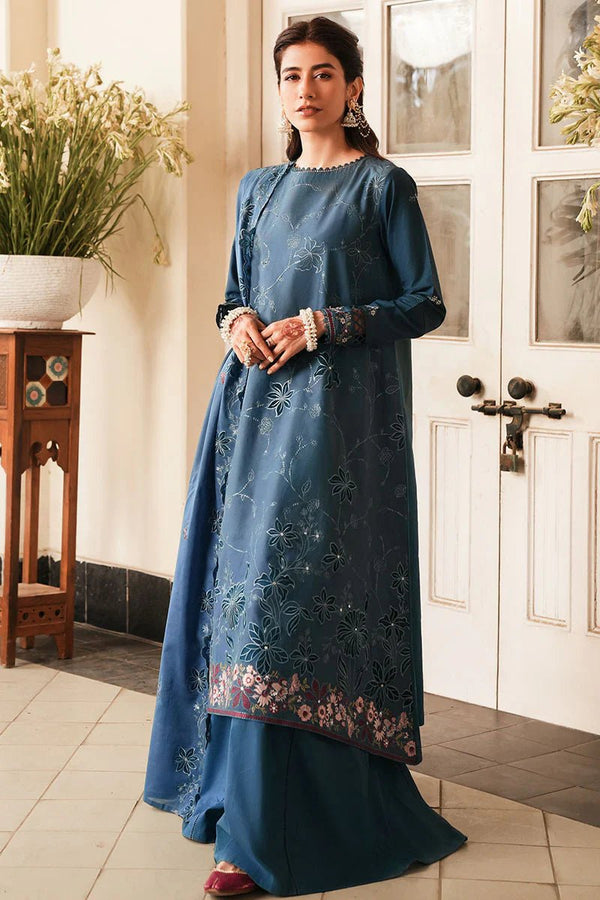 AQUA COBALT - 3 PC EMBROIDERED LAWN SUIT - NEW NAMAL PRET