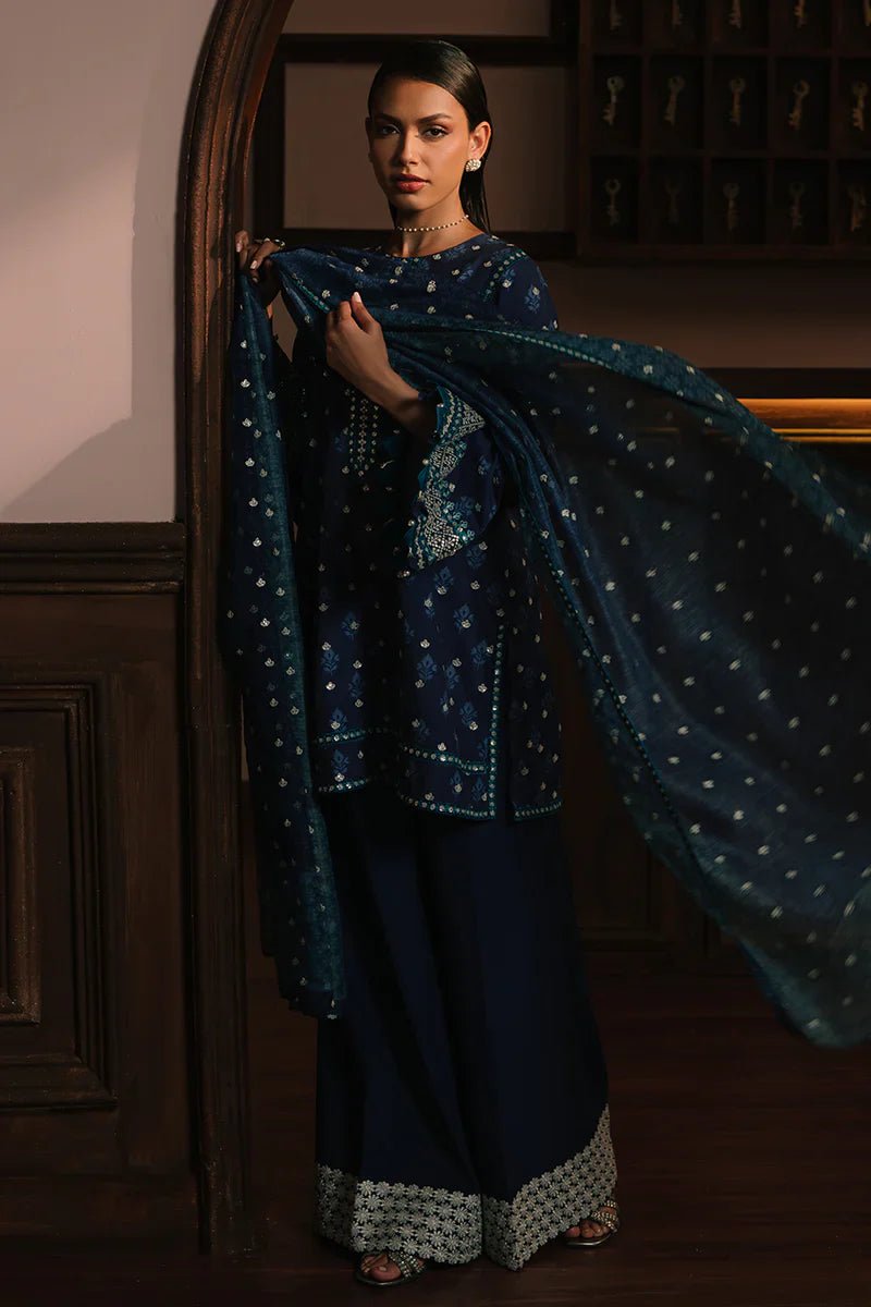 AZURE ELEGANCE - 3PC SILK EMBROIDERED SUIT - NEW NAMAL PRET