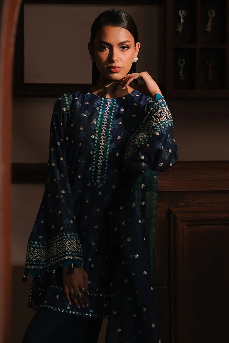 AZURE ELEGANCE - 3PC SILK EMBROIDERED SUIT - NEW NAMAL PRET