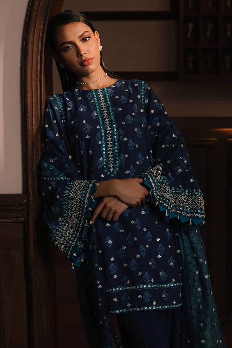 AZURE ELEGANCE - 3PC SILK EMBROIDERED SUIT - NEW NAMAL PRET