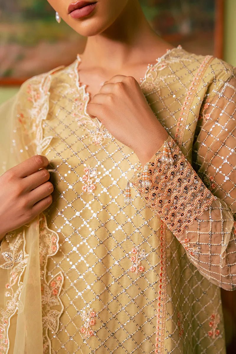 CANARY BUTTER - 4 PIECE EMBROIDERED ORGANZA SUIT - NEW NAMAL PRET