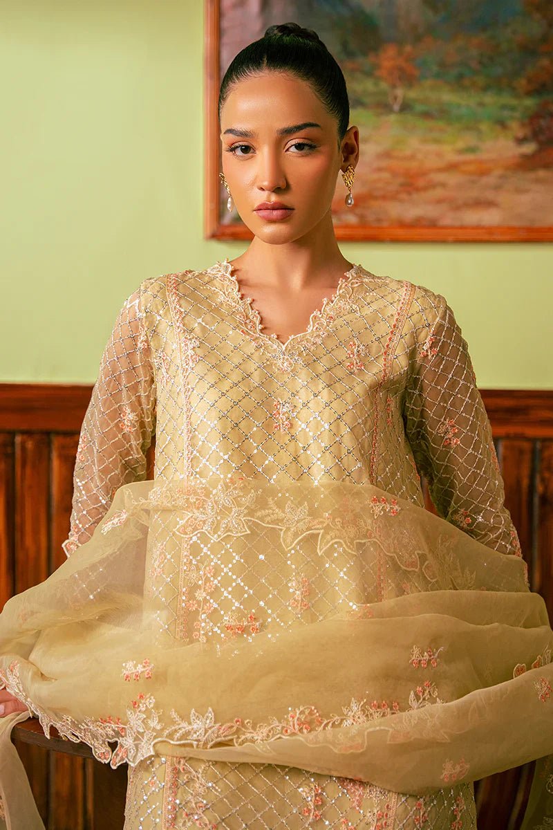 CANARY BUTTER - 4 PIECE EMBROIDERED ORGANZA SUIT - NEW NAMAL PRET