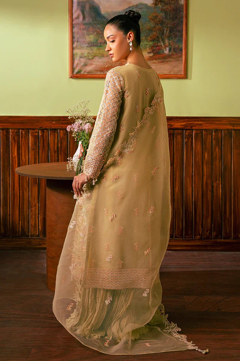 CANARY BUTTER - 4 PIECE EMBROIDERED ORGANZA SUIT - NEW NAMAL PRET