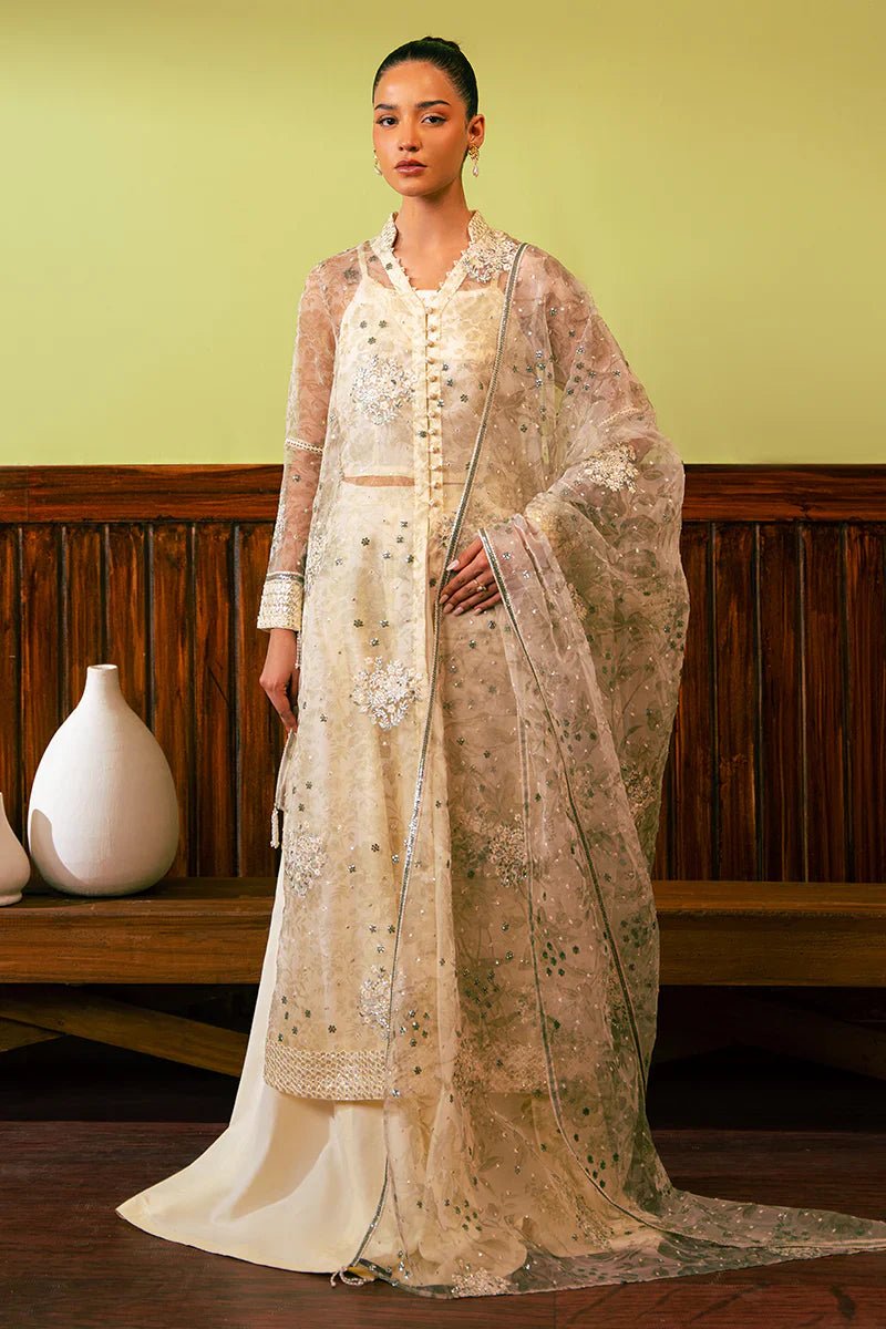 CELADON SAGE - 4 PIECE EMBROIDERED ORGANZA SUIT - NEW NAMAL PRET