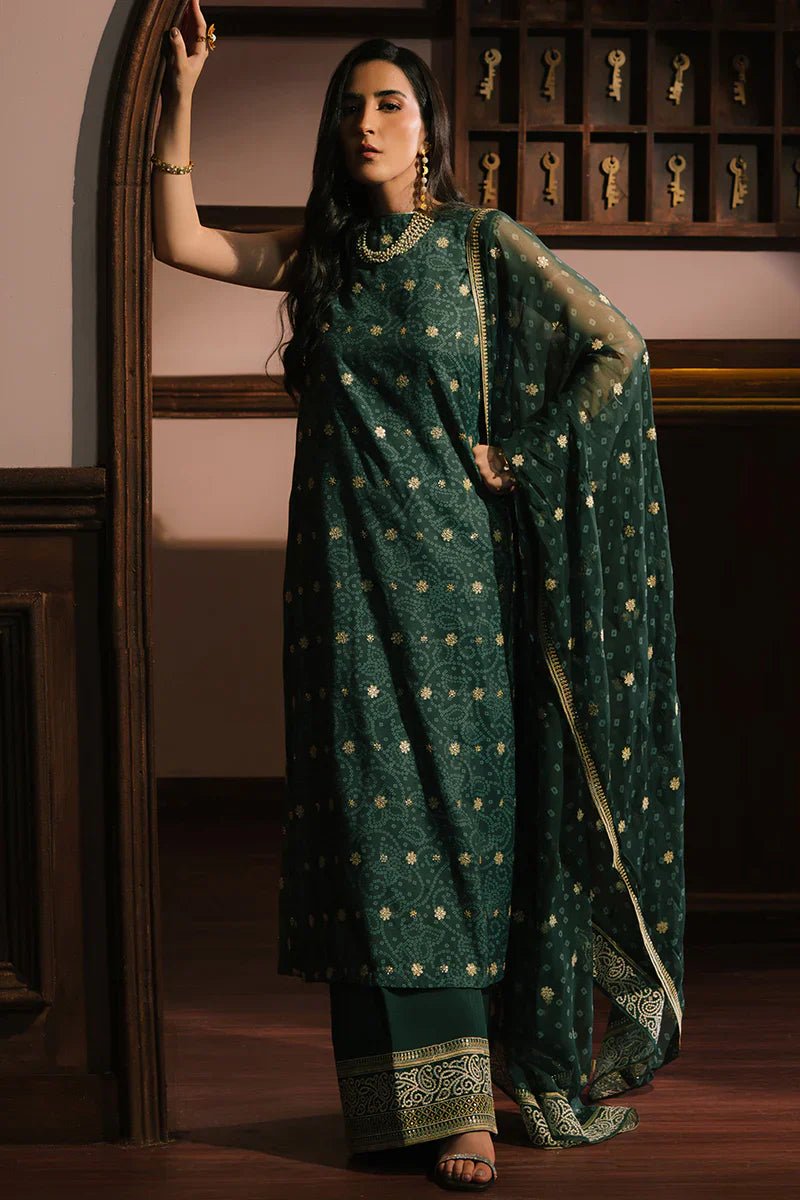 EMERALD MAJESTY - 3PC SILK EMBROIDERED SUIT - NEW NAMAL PRET