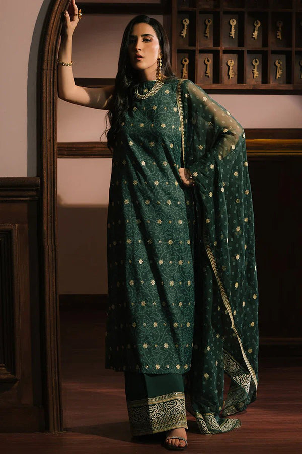 EMERALD MAJESTY - 3PC SILK EMBROIDERED SUIT - NEW NAMAL PRET