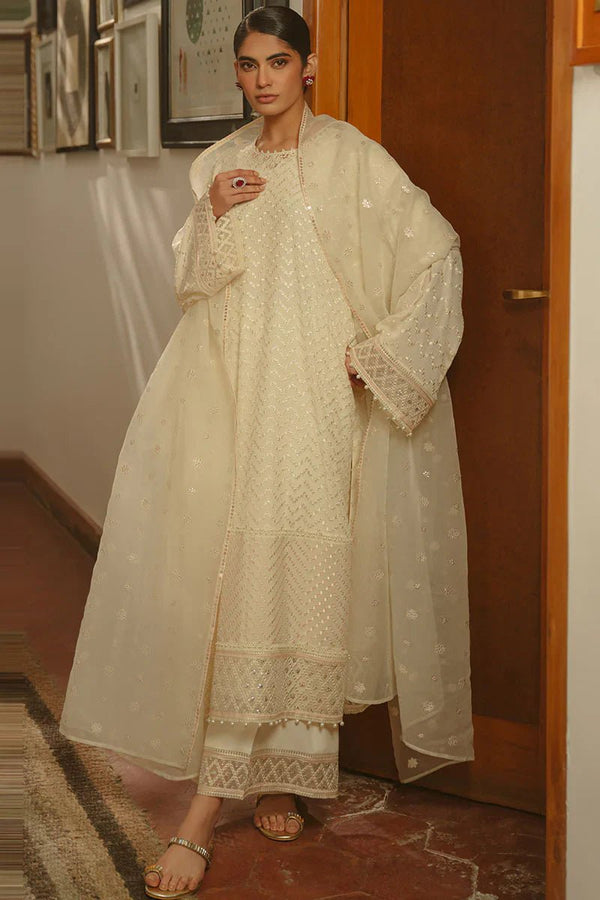 GENTEL GLAZE - 4 PIECE EMBROIDERED SILK SUIT - NEW NAMAL PRET