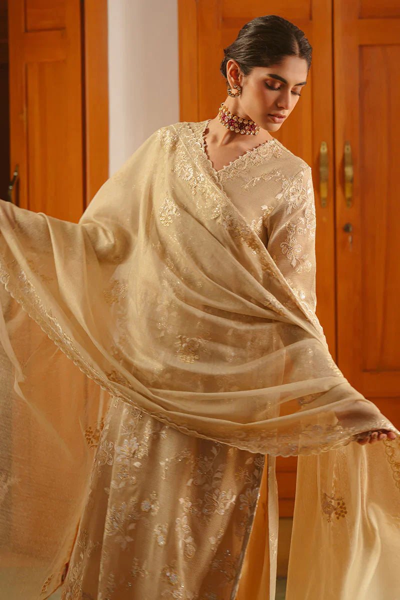 GOLDEN AURA - 4 PIECE EMBROIDERED SILK SUIT - NEW NAMAL PRET
