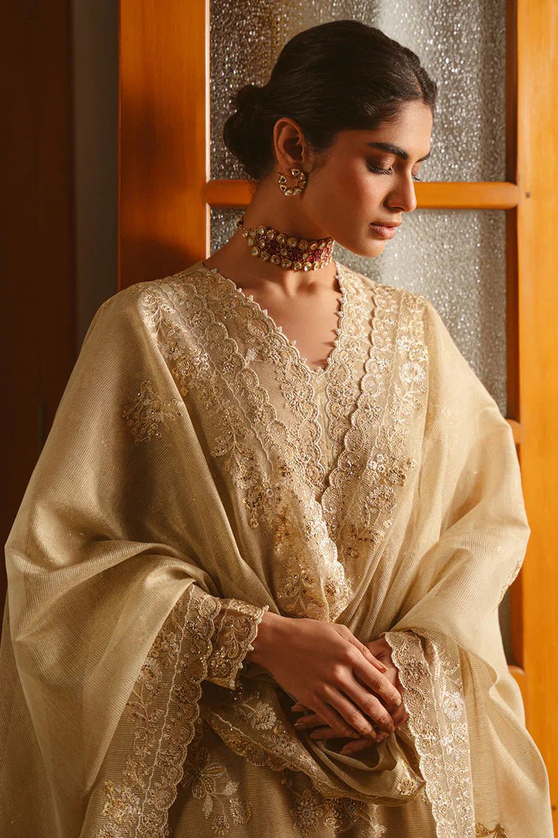 GOLDEN AURA - 4 PIECE EMBROIDERED SILK SUIT - NEW NAMAL PRET