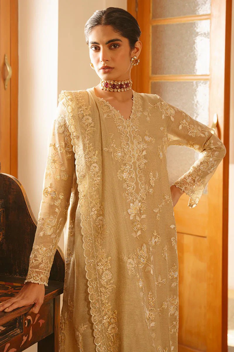 GOLDEN AURA - 4 PIECE EMBROIDERED SILK SUIT - NEW NAMAL PRET