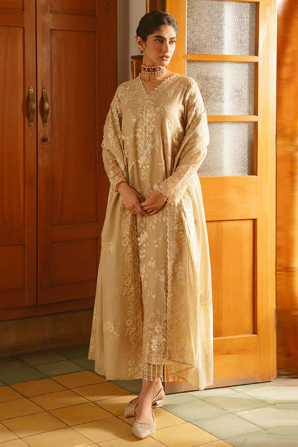 GOLDEN AURA - 4 PIECE EMBROIDERED SILK SUIT - NEW NAMAL PRET