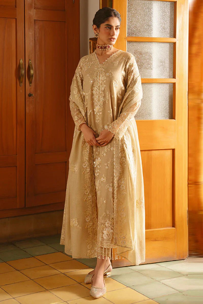 GOLDEN AURA - 4 PIECE EMBROIDERED SILK SUIT - NEW NAMAL PRET