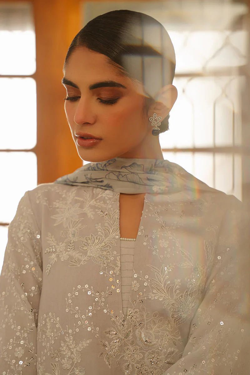 GRAY DAWN - 3 PIECE EMBROIDERED SILK SUIT - NEW NAMAL PRET
