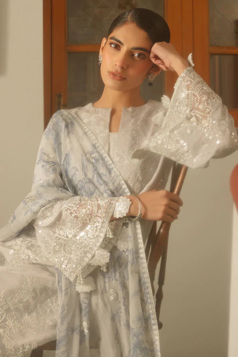 GRAY DAWN - 3 PIECE EMBROIDERED SILK SUIT - NEW NAMAL PRET