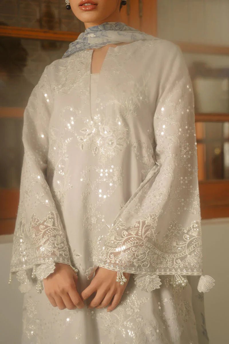 GRAY DAWN - 3 PIECE EMBROIDERED SILK SUIT - NEW NAMAL PRET