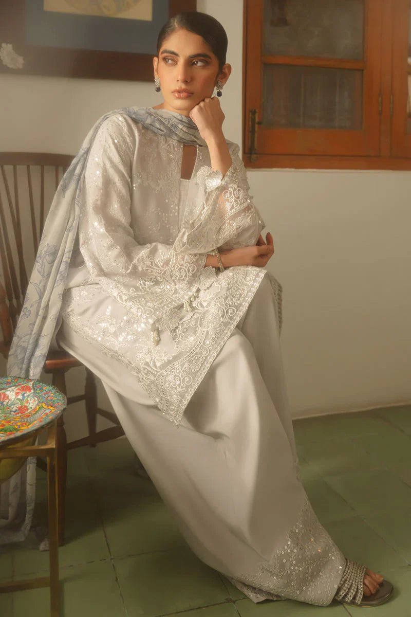 GRAY DAWN - 3 PIECE EMBROIDERED SILK SUIT - NEW NAMAL PRET