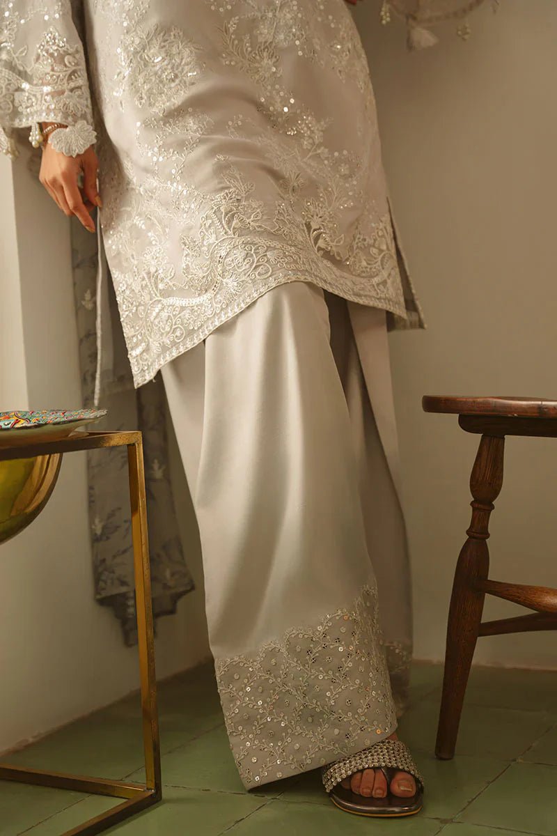 GRAY DAWN - 3 PIECE EMBROIDERED SILK SUIT - NEW NAMAL PRET