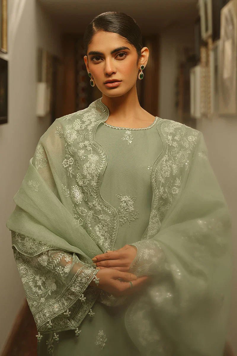 GREEN LILY - 4 PIECE EMBROIDERED ORGANZA SUIT - NEW NAMAL PRET