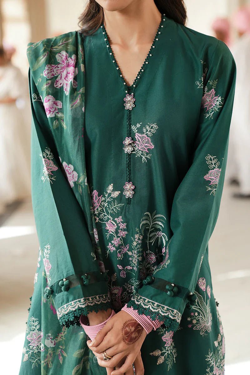 LAUREL GREEN - 3 PC EMBROIDERED LAWN SUIT - NEW NAMAL PRET