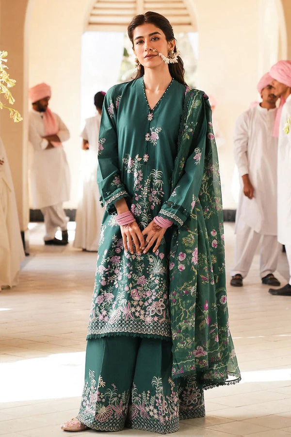 LAUREL GREEN - 3 PC EMBROIDERED LAWN SUIT - NEW NAMAL PRET