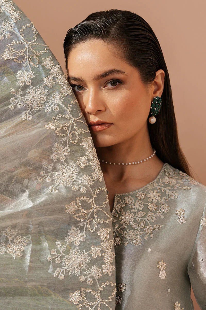 MINT AURA - 4 PIECE EMBROIDERED SILK SUIT - NEW NAMAL PRET