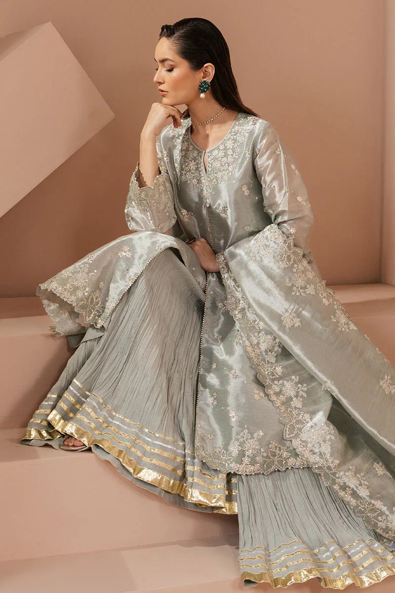 MINT AURA - 4 PIECE EMBROIDERED SILK SUIT - NEW NAMAL PRET