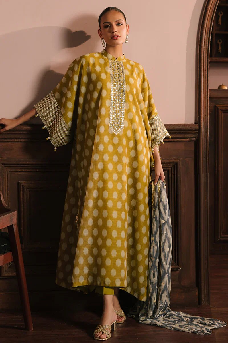 OLIVE DRAB - 4PC NET EMBROIDERED SUIT - NEW NAMAL PRET