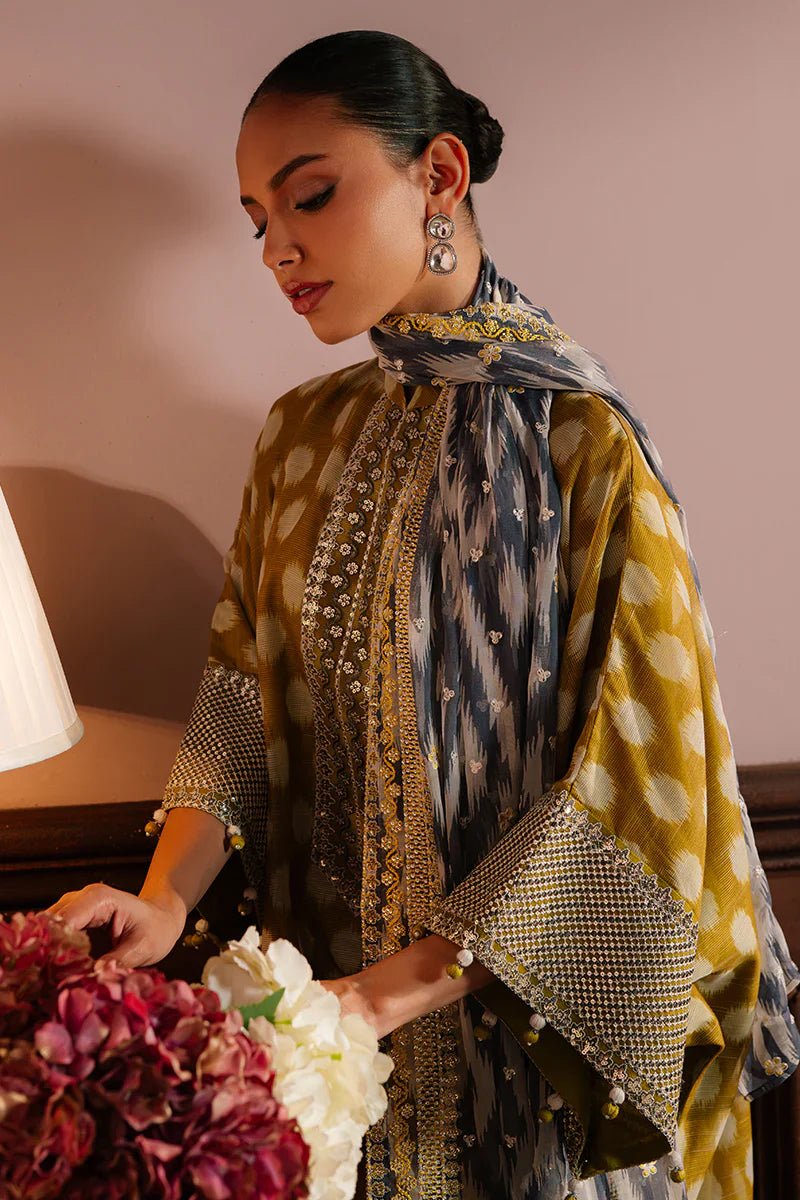 OLIVE DRAB - 4PC NET EMBROIDERED SUIT - NEW NAMAL PRET