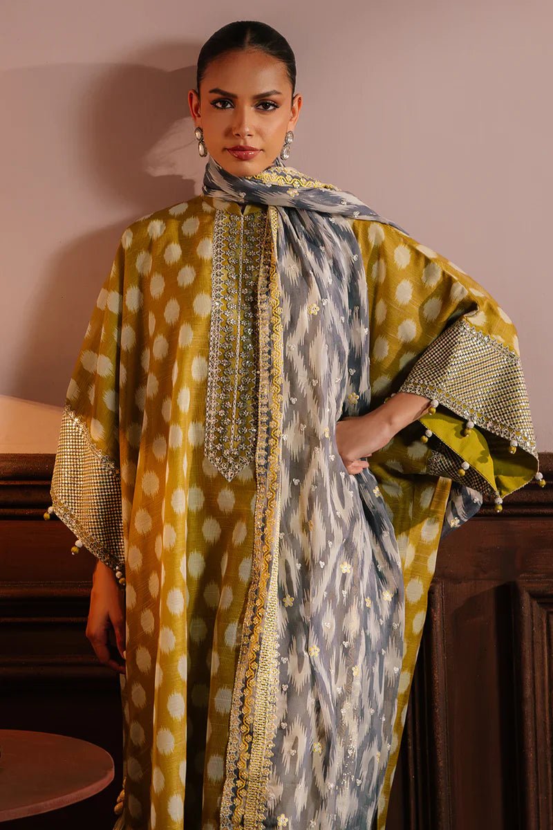 OLIVE DRAB - 4PC NET EMBROIDERED SUIT - NEW NAMAL PRET