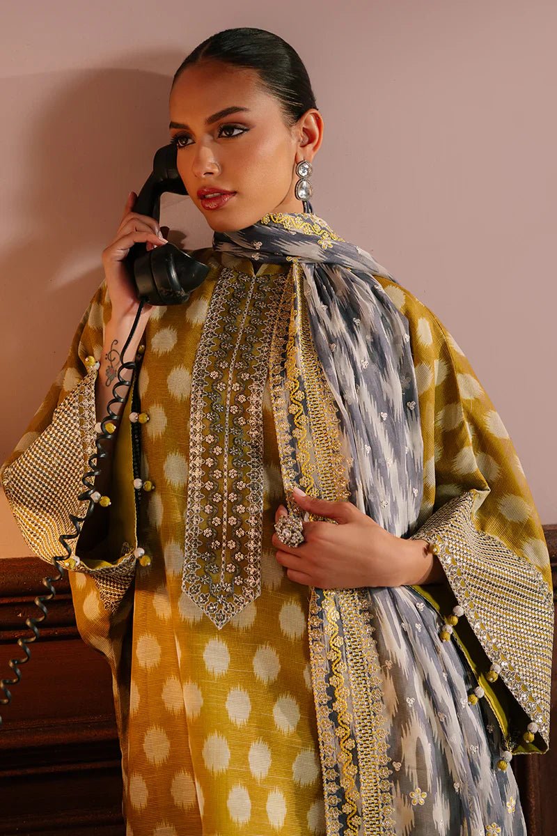 OLIVE DRAB - 4PC NET EMBROIDERED SUIT - NEW NAMAL PRET