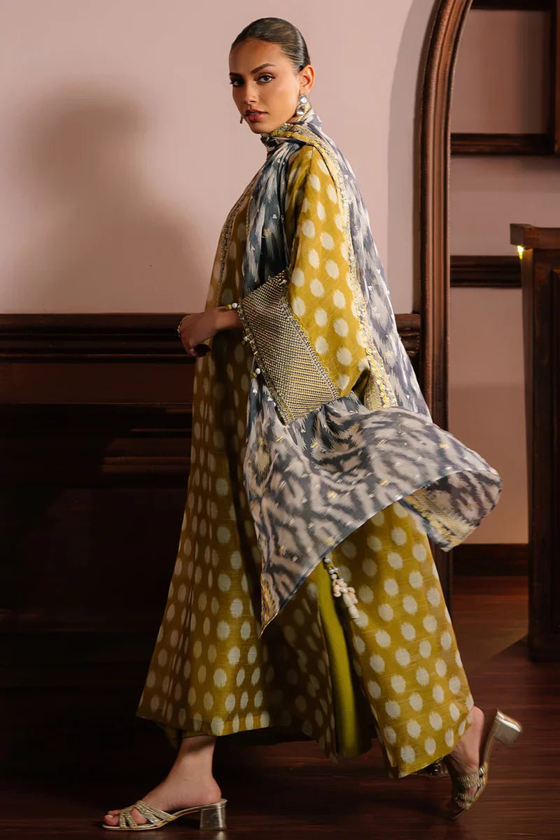 OLIVE DRAB - 4PC NET EMBROIDERED SUIT - NEW NAMAL PRET