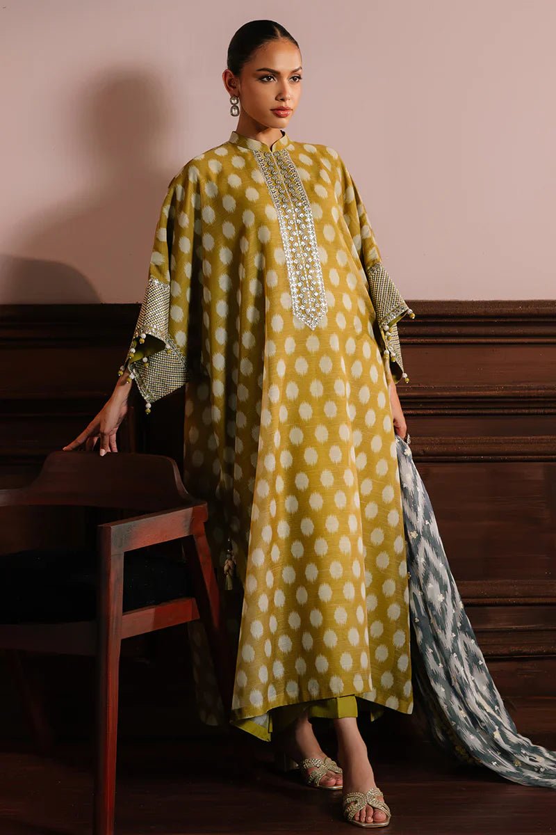 OLIVE DRAB - 4PC NET EMBROIDERED SUIT - NEW NAMAL PRET
