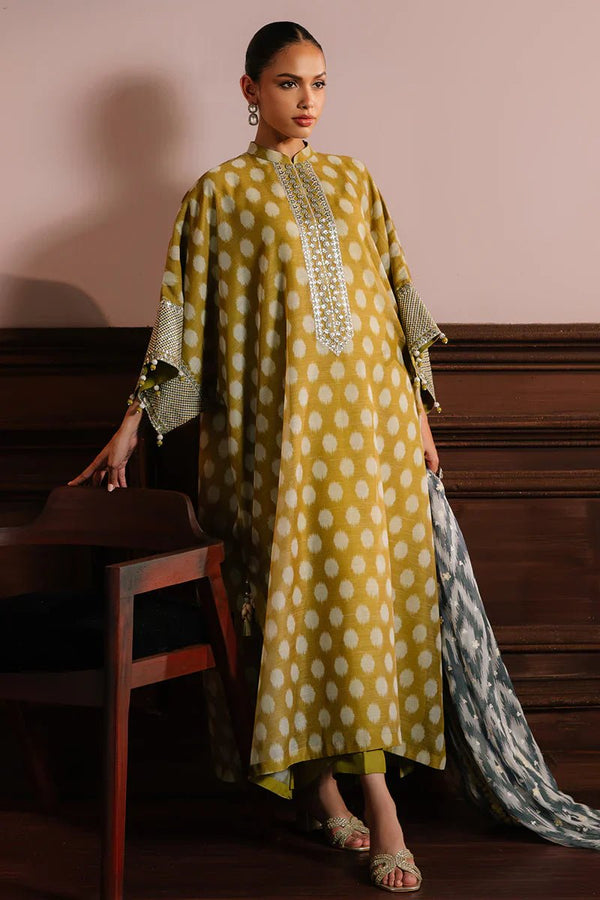 OLIVE DRAB - 4PC NET EMBROIDERED SUIT - NEW NAMAL PRET