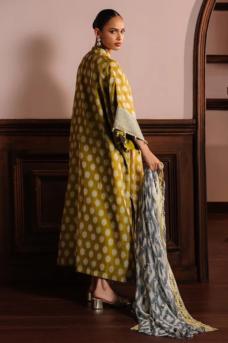 OLIVE DRAB - 4PC NET EMBROIDERED SUIT - NEW NAMAL PRET