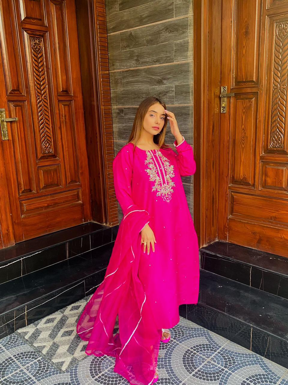 PINE EMBORIDERY SUIT WITH ORGANZA DUPPTA&TROUSER - NEW NAMAL PRET
