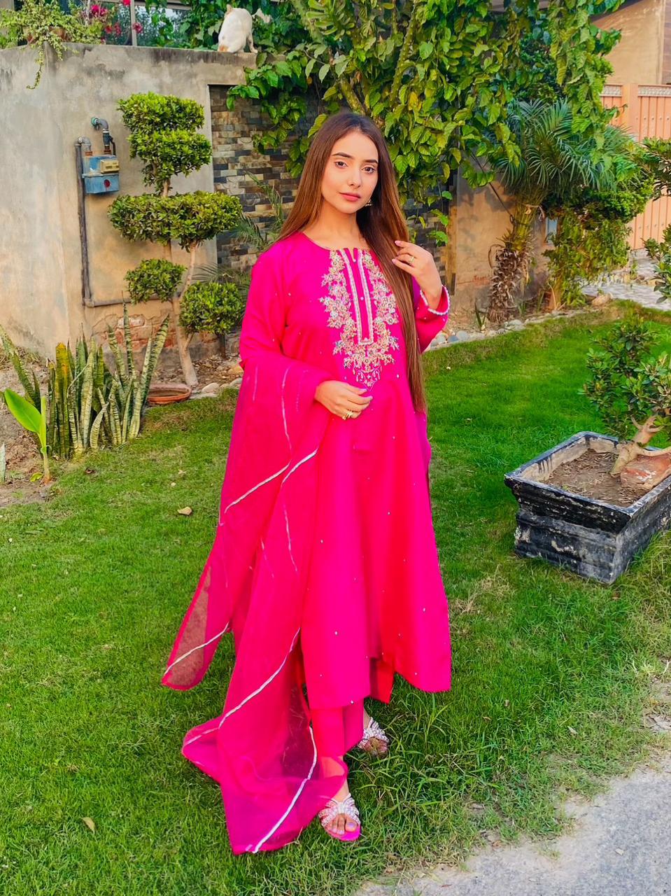 PINE EMBORIDERY SUIT WITH ORGANZA DUPPTA&TROUSER - NEW NAMAL PRET