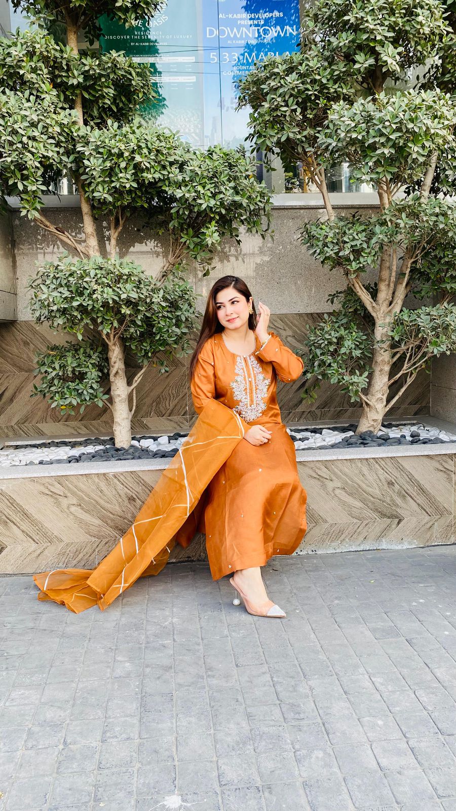 PINE EMBORIDERY SUIT WITH ORGANZA DUPPTA&TROUSER - NEW NAMAL PRET