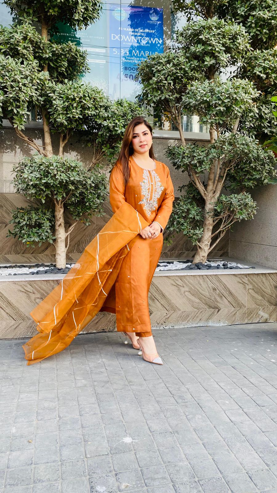 PINE EMBORIDERY SUIT WITH ORGANZA DUPPTA&TROUSER - NEW NAMAL PRET