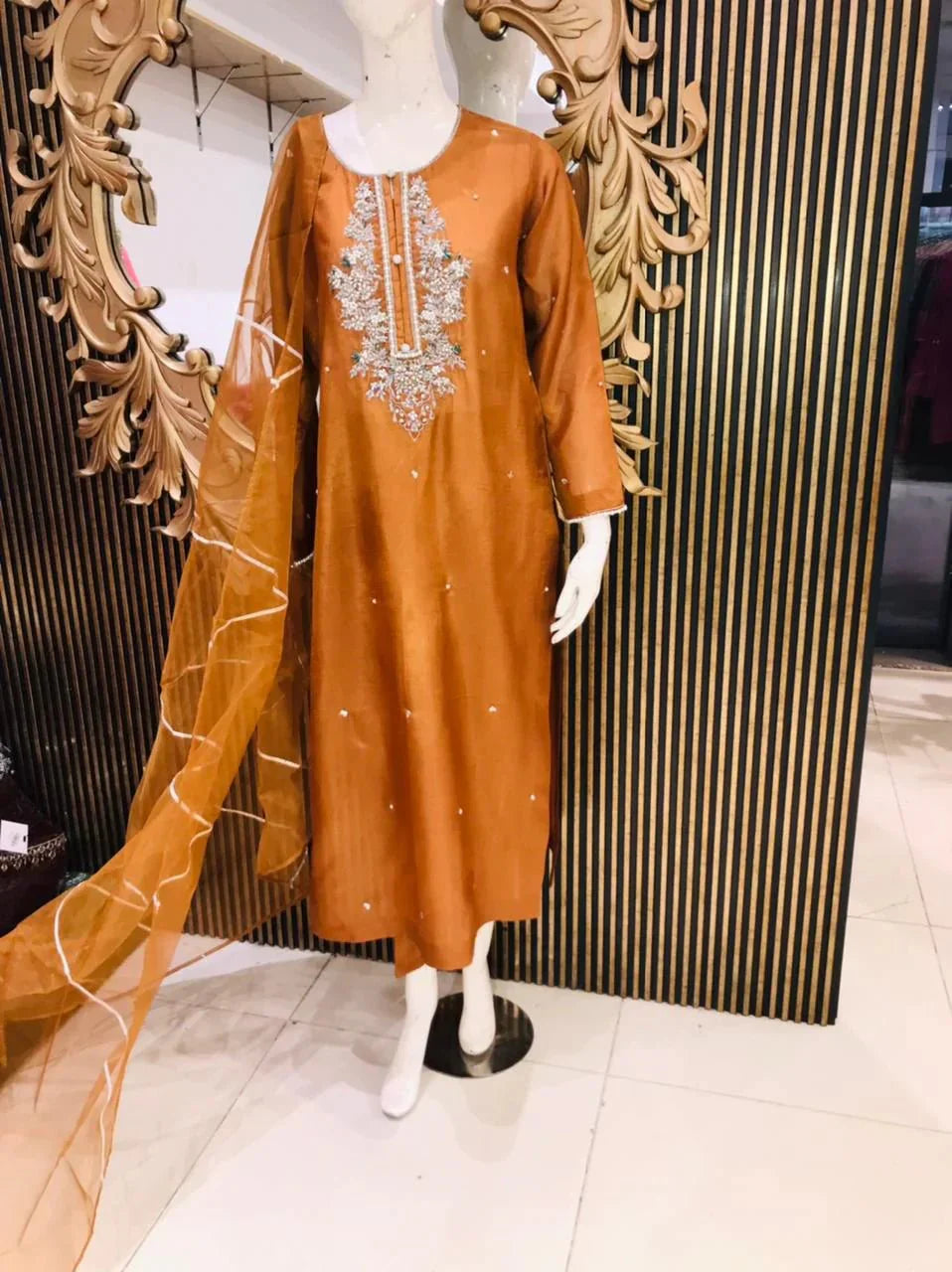 PINE EMBORIDERY SUIT WITH ORGANZA DUPPTA&TROUSER - NEW NAMAL PRET
