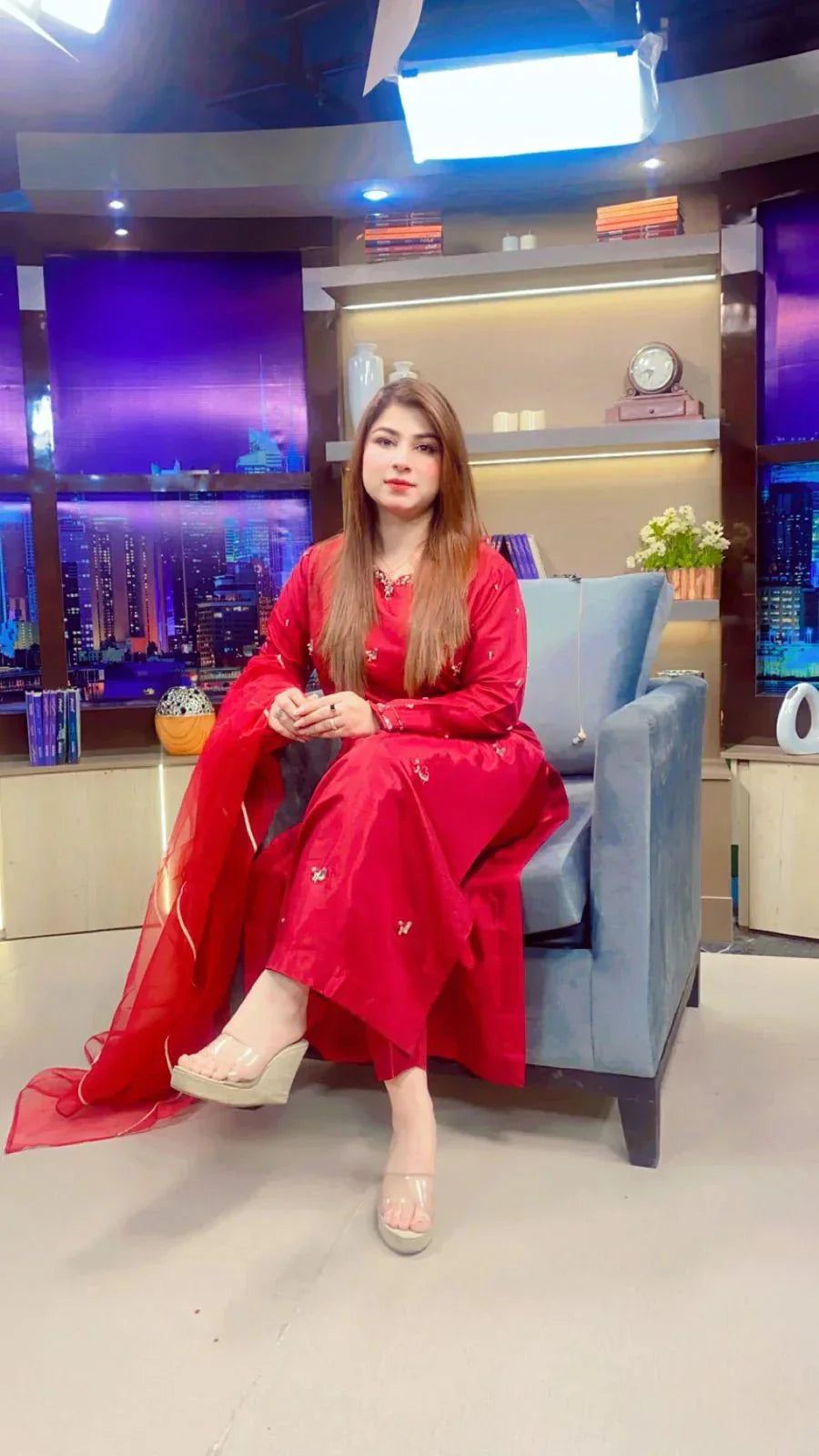 Red Rose Dress with Organza duppata - NEW NAMAL PRET