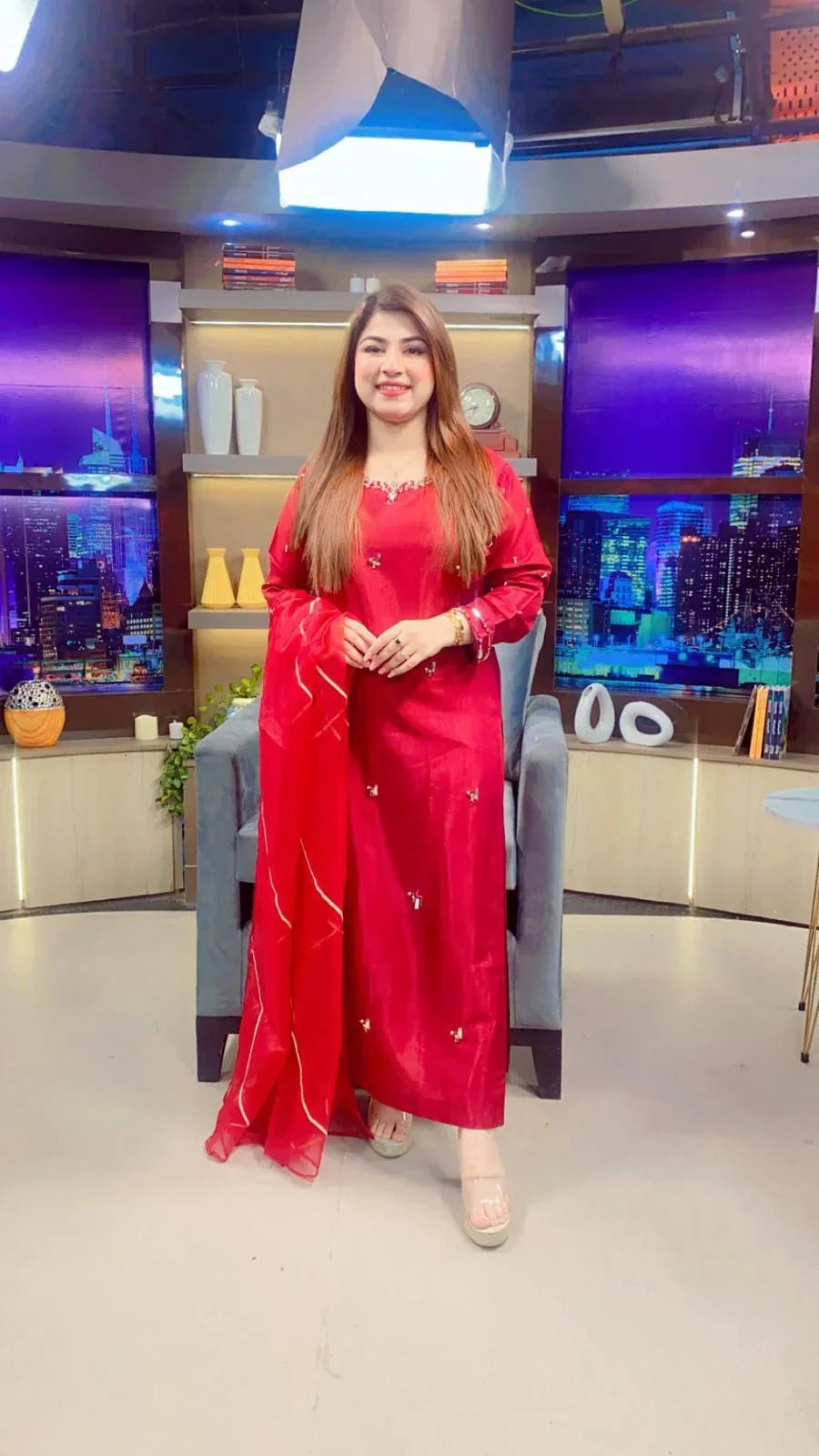 Red Rose Dress with Organza duppata - NEW NAMAL PRET